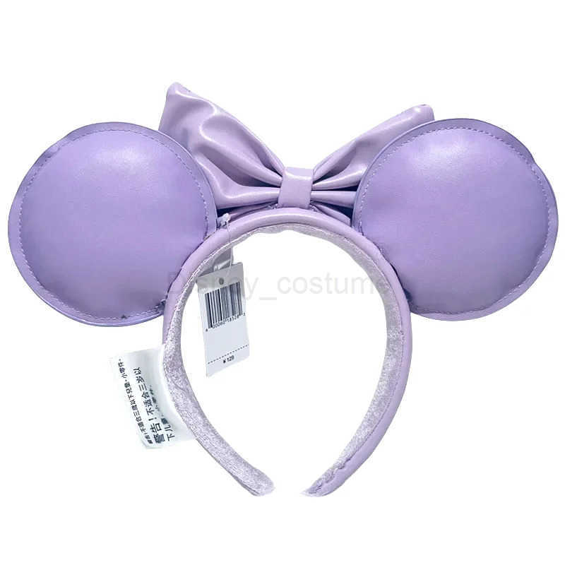 Disney PU leather Mickey Mouse ear headband Disney theme park embroidery flower light purple Minnie ear headband girls gift X250425