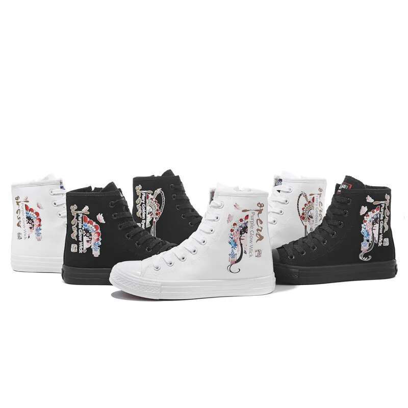 Spring new honeysuckle lace-up side zipper high-top couple canvas casual flat inner heightening large size women's shoes