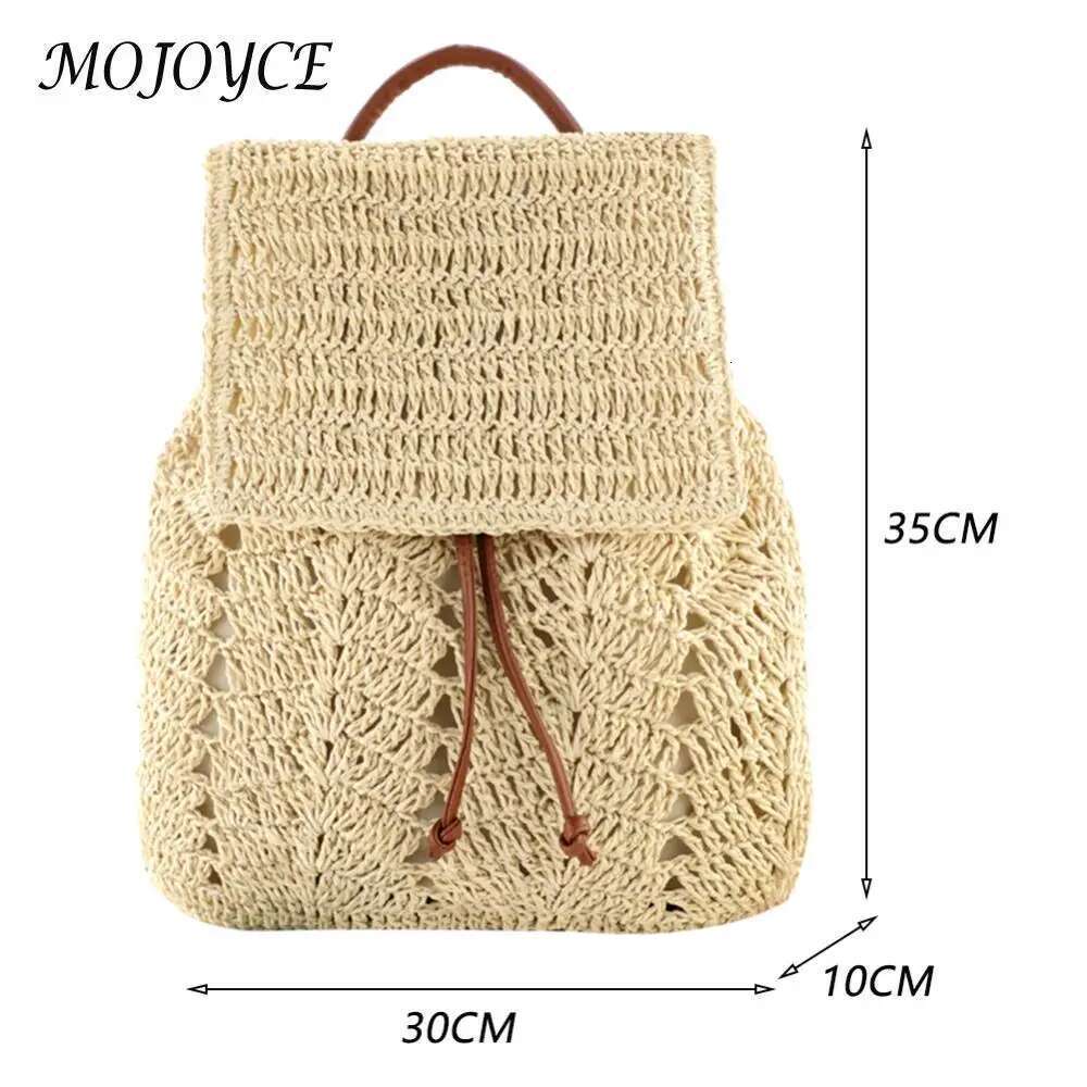Fashion Straw Shoulder Backpack Hand-Woven Female Beach Holiday Simple Purse for Women Outdoor Bag