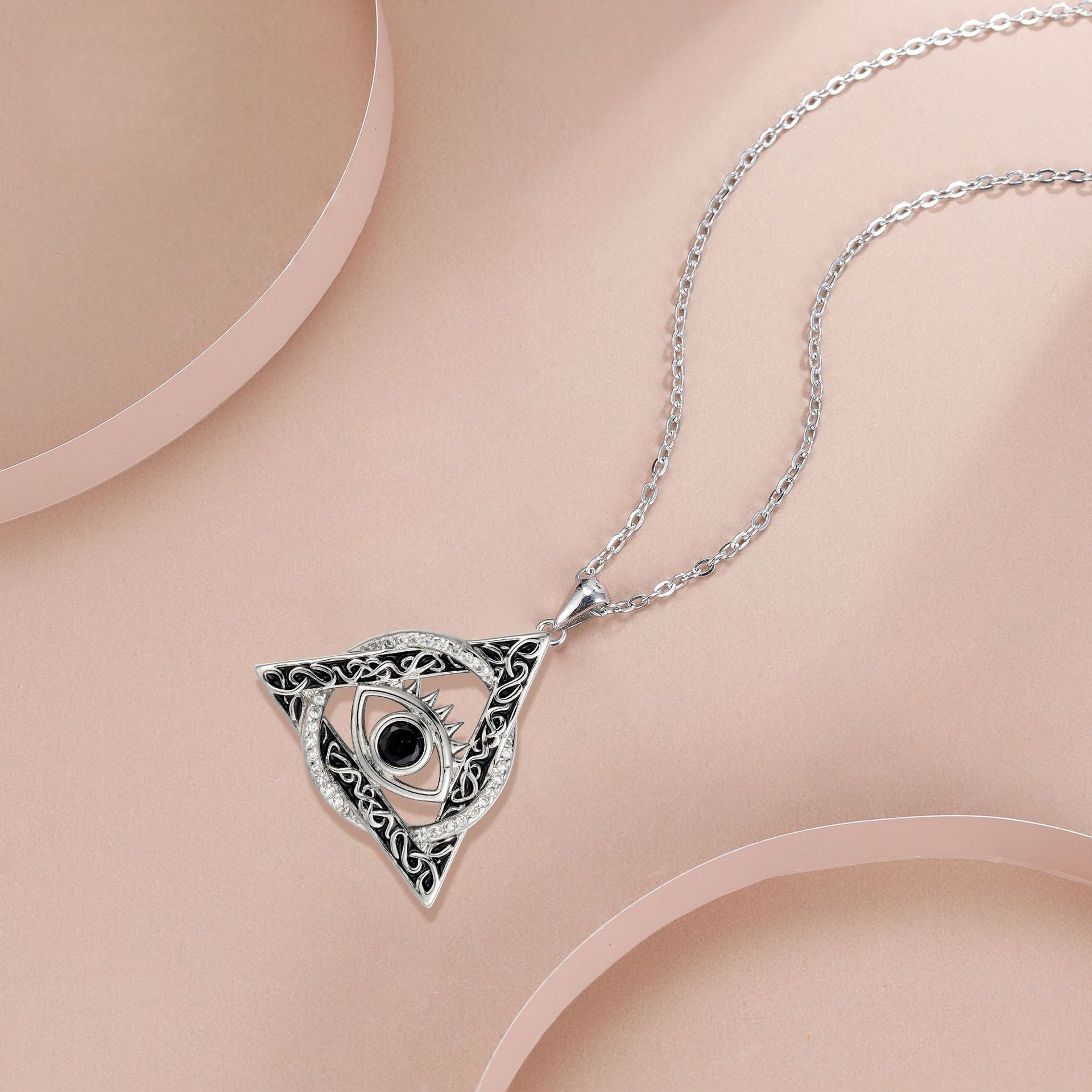 Necklace with Triangle Evil Eye Pendant silvery Designer Necklace Jewelry Fashion Necklace Mens Necklaces For Men Women moissanite Chain Jewlery Gift  - view 3