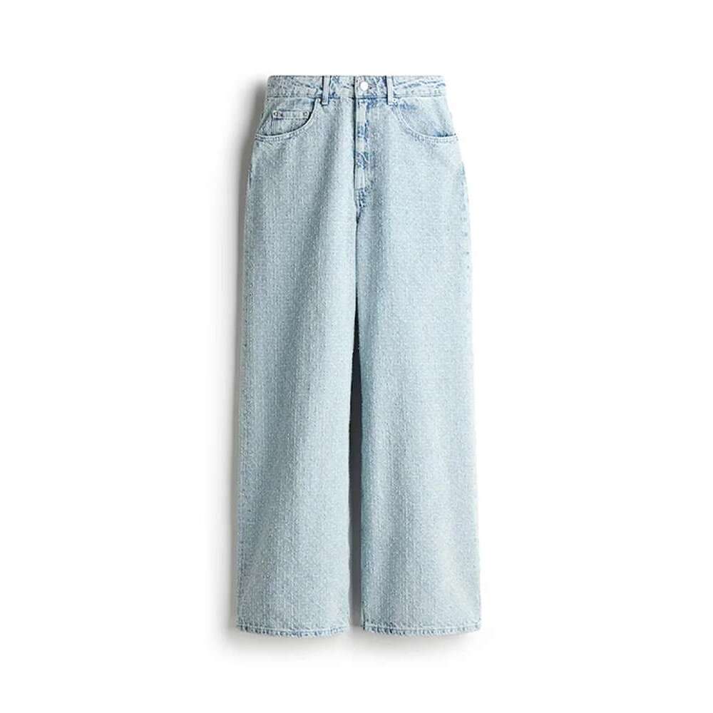 Vintage Women's Distressed Textures Denim Suits Set Light Washed Blue Waist-Tighting Jacket Matching High Waist Wide Leg Jeans