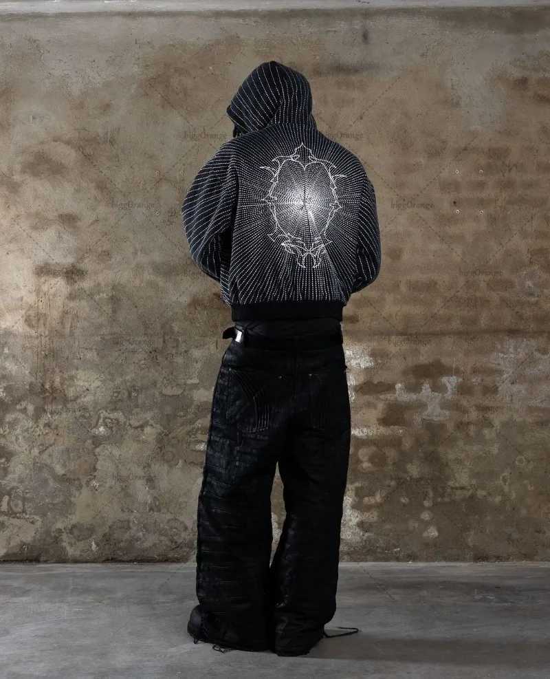 New High Street Trendy brand jacket Gothic punk Harajuku embroidered zipper mens hip-hop retro casual oversized sportswear M250425