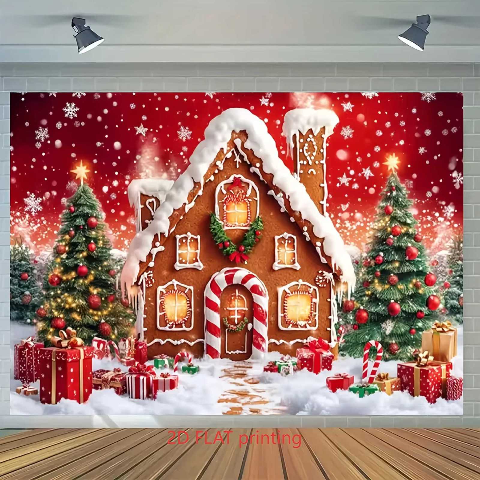 VIKAMA Christmas Tapestry Gingerbread House Fairy Lights Snow Scene Living Room Wall Hanging Atmosphere Room DecorM251125