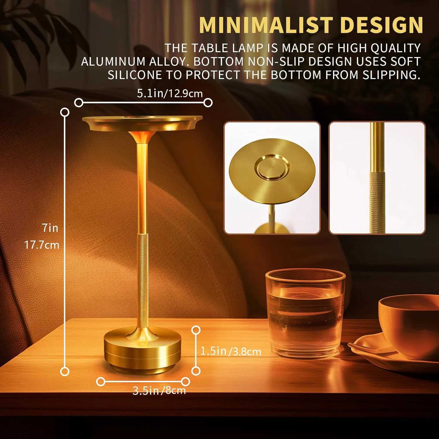 Wireless Table Lamp LED Touch Sensor Desktop Night Light Rechargeable Reading Lamp for Restaurant Hotel Bar Bedroom Decor LightM251125