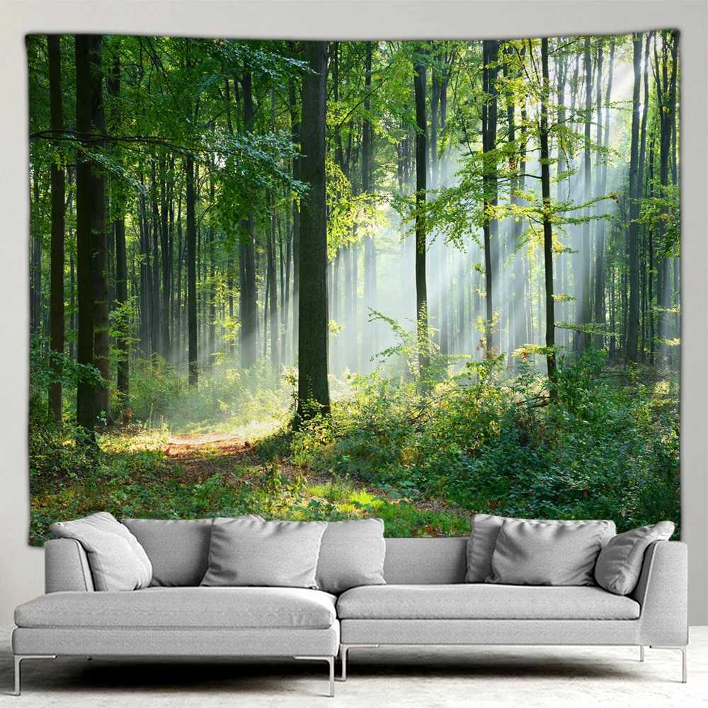 Outdoor Garden Poster Forest Waterfall Landscape Tapestry Tropical Plants Landscape Home Patio Wall Hanging Art Decor MuralM251125