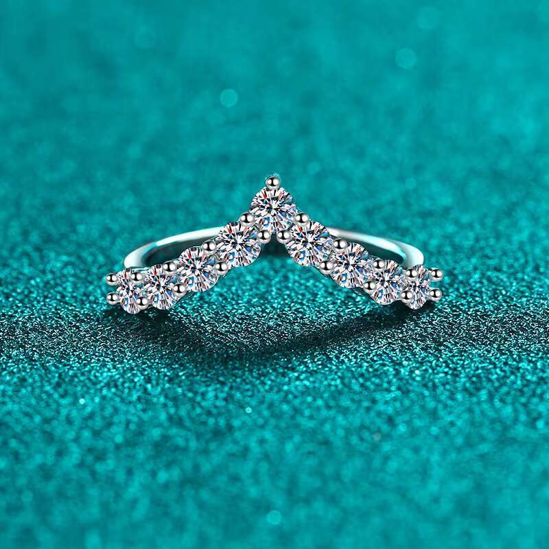 S925 Sterling Silver Moissanite Wedding Ring Women-V Ring Fashion and Personalized Gift