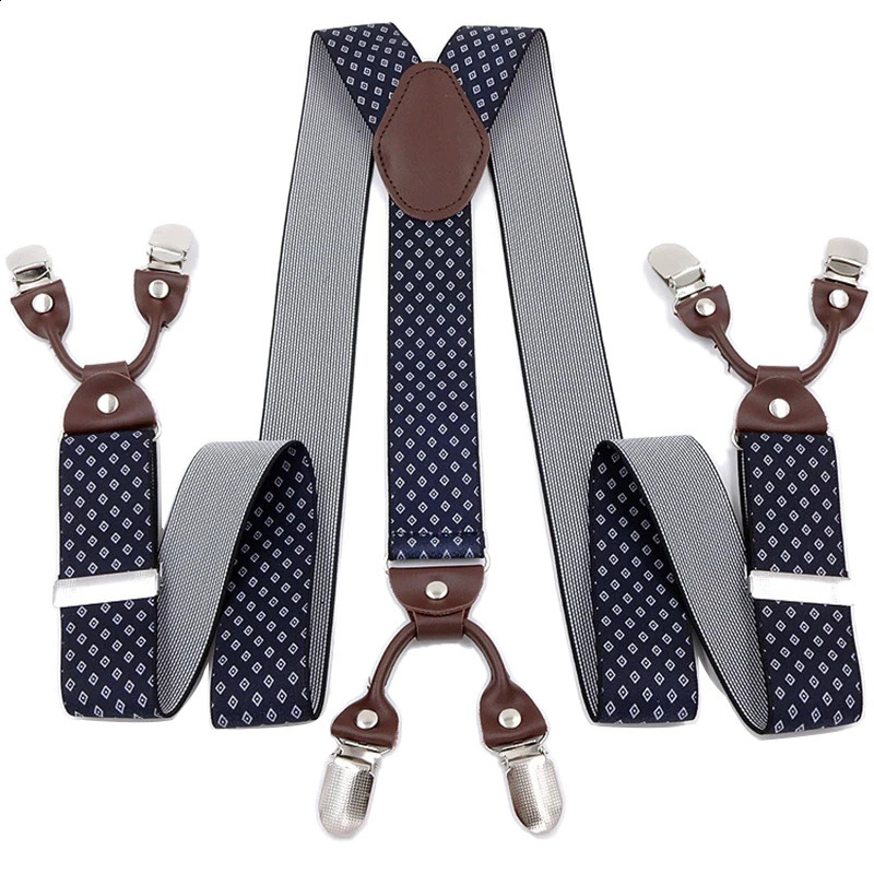 Vintage Suspenders for Men Heavy Duty Big Tall 3.5*120cm Wide Y Back 6 Metal Clips Adjustable Elastic Trouser Braces Strap Belt 250425