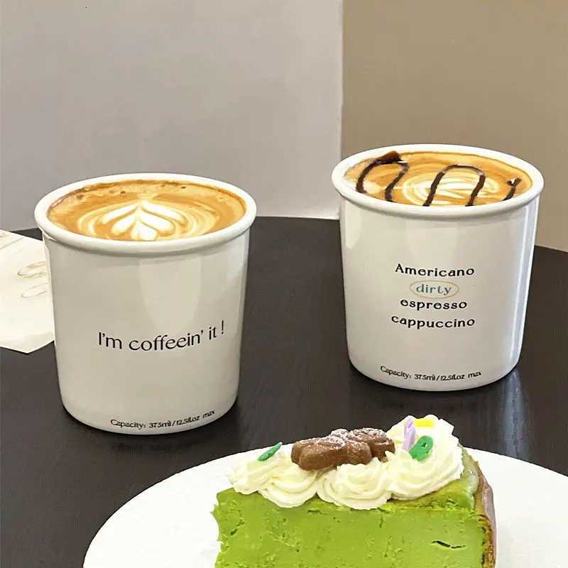 Korean Instagram Style Paper Cup Design Ceramic Handheld Cup Milk Cup Super Cute Letter Mug Latte Coffee Mug Y251125
