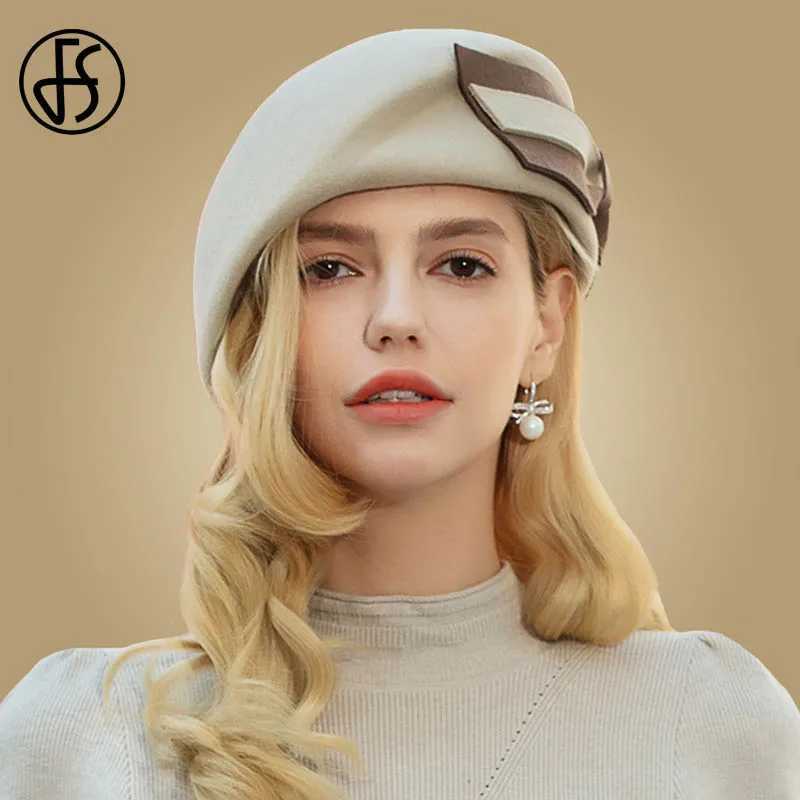 FS Vintage Wool French Beret Hats Women Fedora Black Felt Hats Winter Big Bow Elegant Ladies Church Hat Wedding Berret Femme J251125
