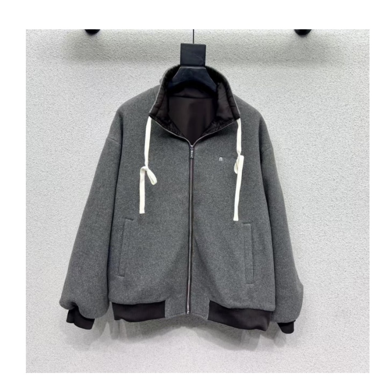 Woman designer jacket fashion women jacket high-quality stand up collar woolen fabric double sided wear spring autumn woman coat versatile loose trendy gray jacket