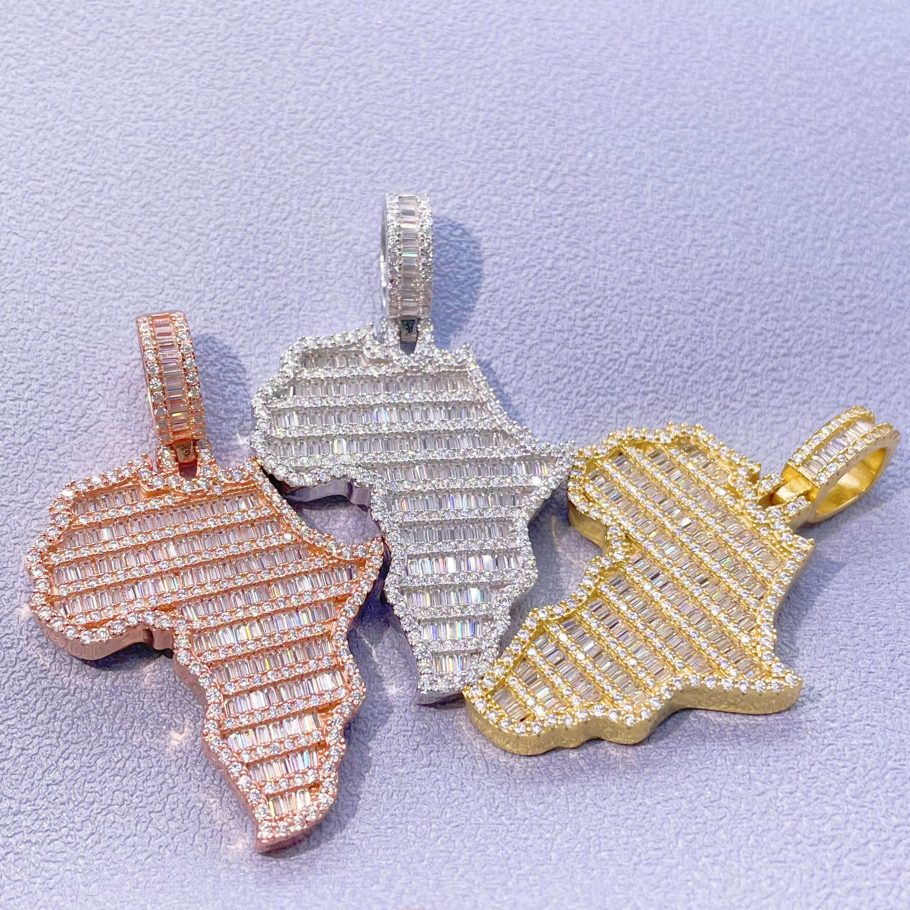Fashion Top Quality Custom Moissanite Jewelry Map Pendant of Africa Iced Out VVS Moissanite Pendant