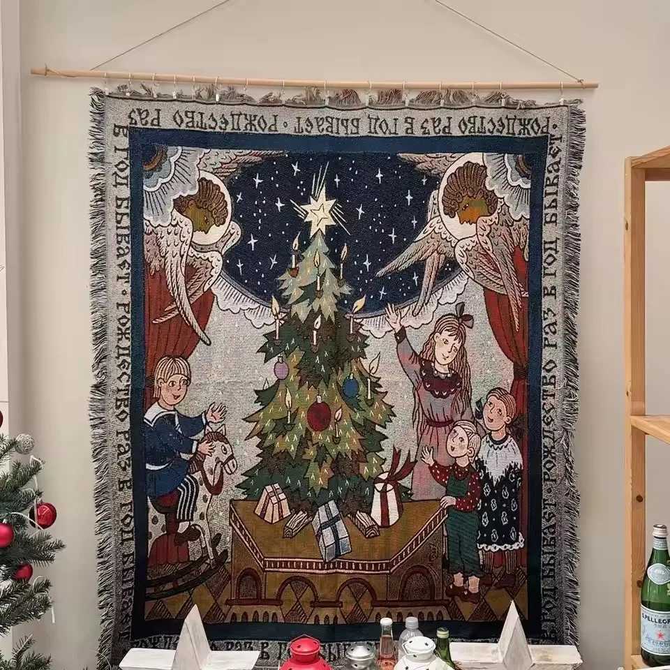 Cartoon Christmas Tree Tapestry Christmas Living Room Sofa Blanket Bedroom Wall Decorative Home Decoration For New Year GfitsM251125
