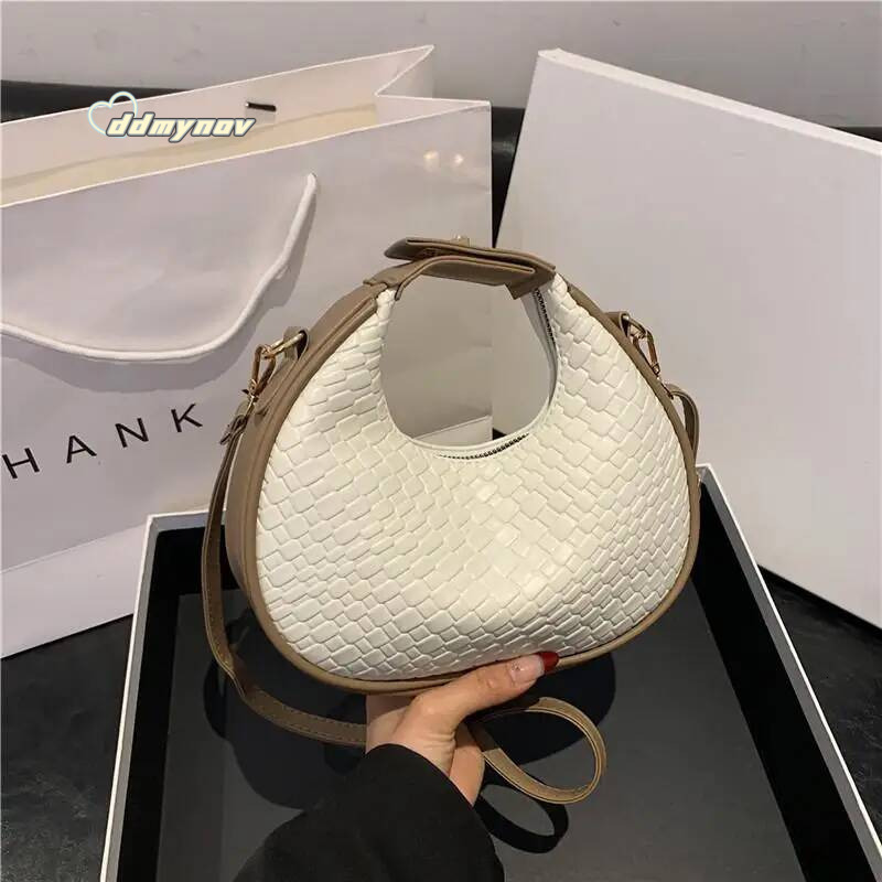 New Fashionable Simple Leisure Commuter Half Moon Retro Handheld Shoulder Carrying Women'S Crossbody Bag ddmynov