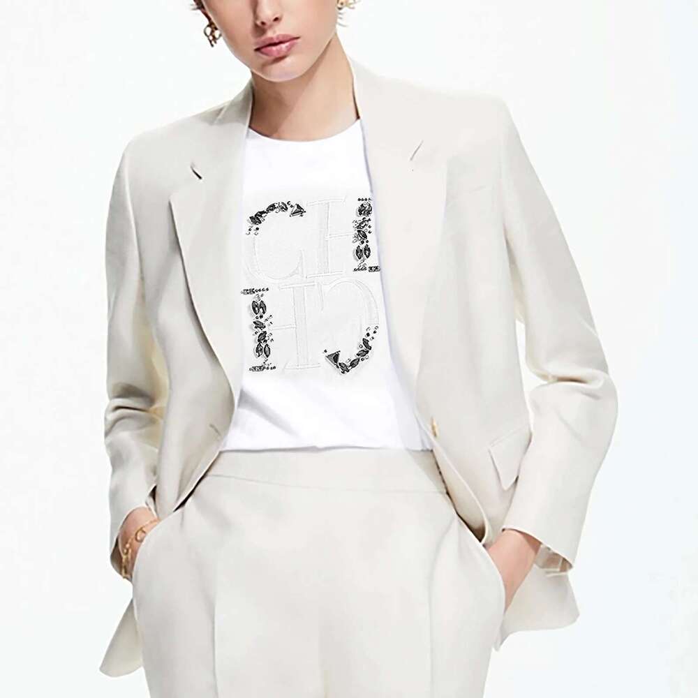 2024 New Summer Heavy Craft Embroidery T-Shirt Fashion Casual Women's Short Sleeve