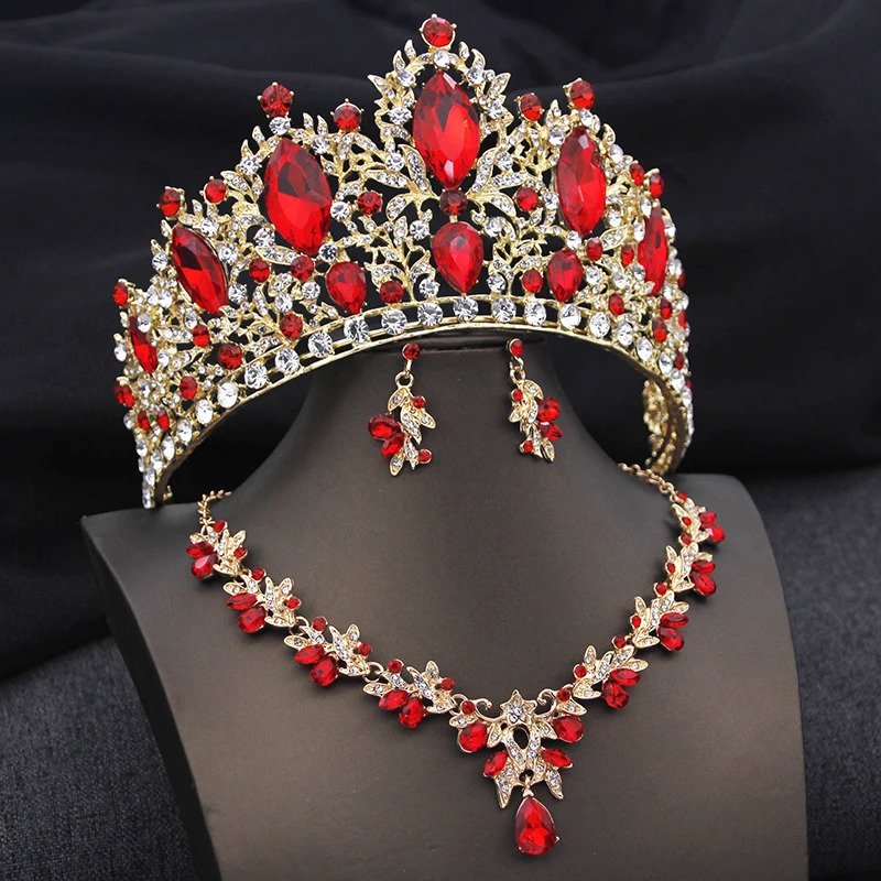 Bridal Green Tiaras Set Crystal Crown Bridal Jewelry Sets for Women Prom Wedding Dress necklace earrings Costume Accessories 250417