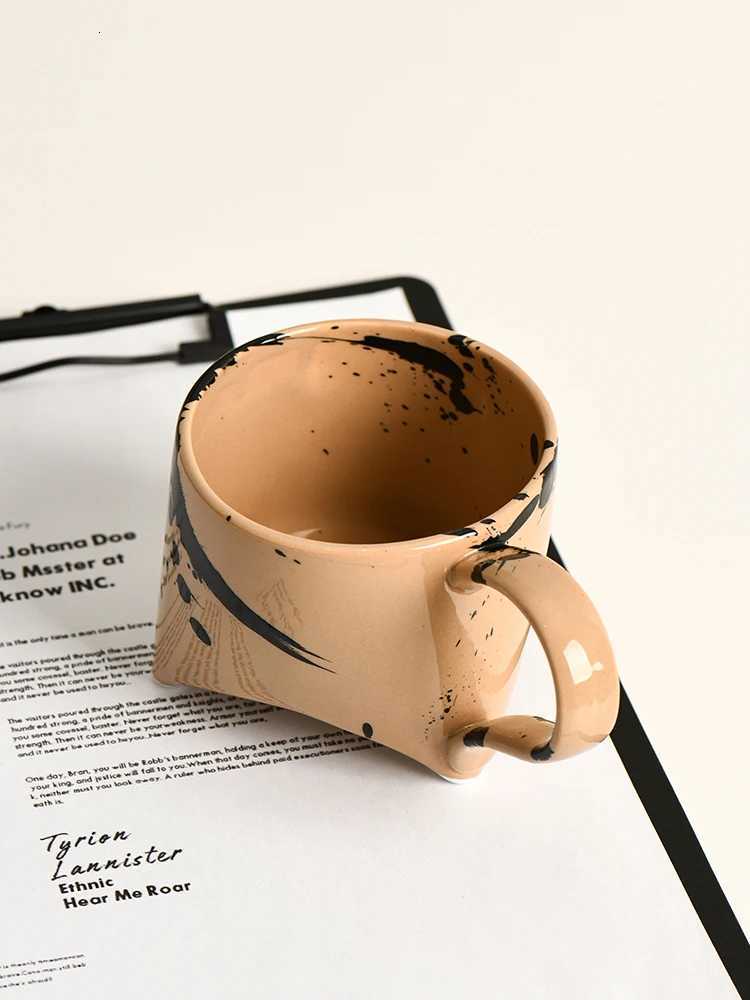 350ml Personzed Splash Ink Style Mug Retro Ceramic Coffee Cup Creative Breakfast Milk Cup White And Khaki Drinking Mugs Y251125