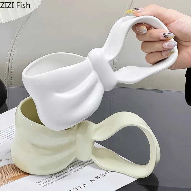 Creative Bowknot Shape Ceramic Mug Bowknot Handle Coffee Cup Dining Table Milk Mugs Afternoon Tea Teacup Fruit Juice Container Y251125