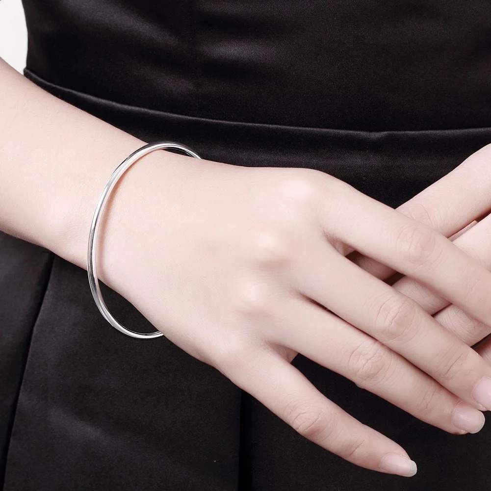 925 sterling silver womens bracelet with simple single loop n diameter 65 cm pure wedding jewelry 250415