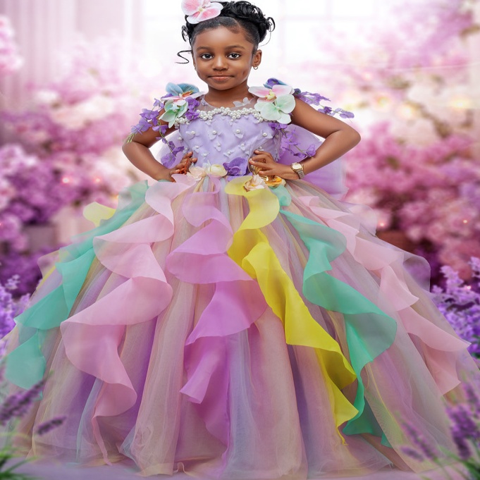 2026 Colorful Ball Gown Flower Girl Dresses Pearls Flowers Organza Little Girl Christmas Peageant Birthday Christening Tutu Dress Gowns ZJ4242