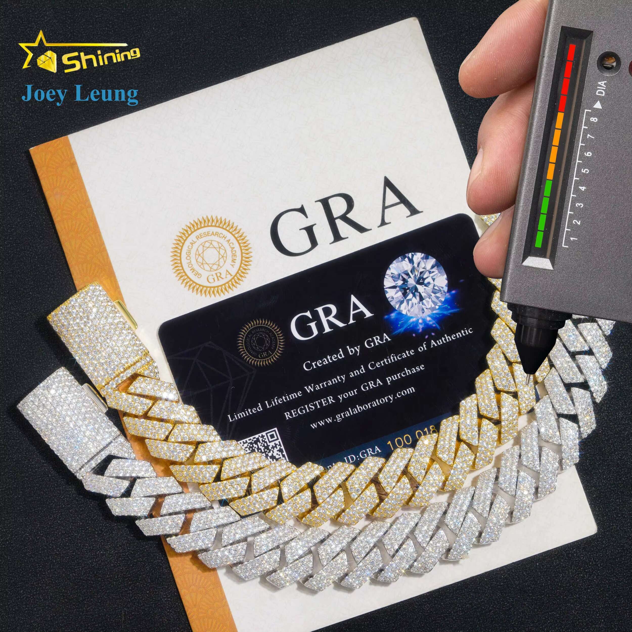 Iced Out 925 Sterling Silver VVS Moissanite Diamond Rapper Jewelry for Men 16MM Three Rows Hip Hop Cuban Link Bracelet