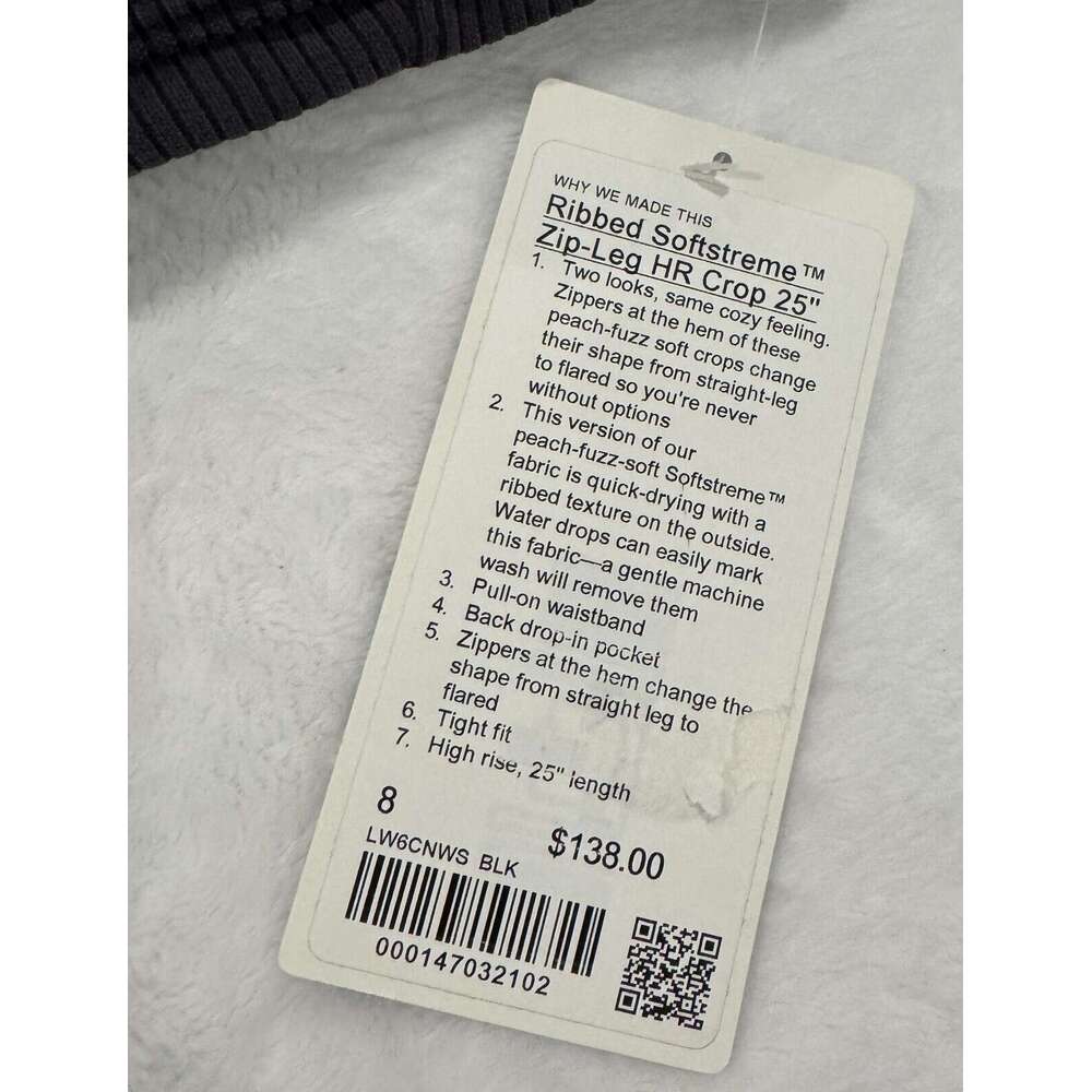 Ribbed Softstreme Zip-Leg HR Crop Pant 25" Inseam Black Size 8
