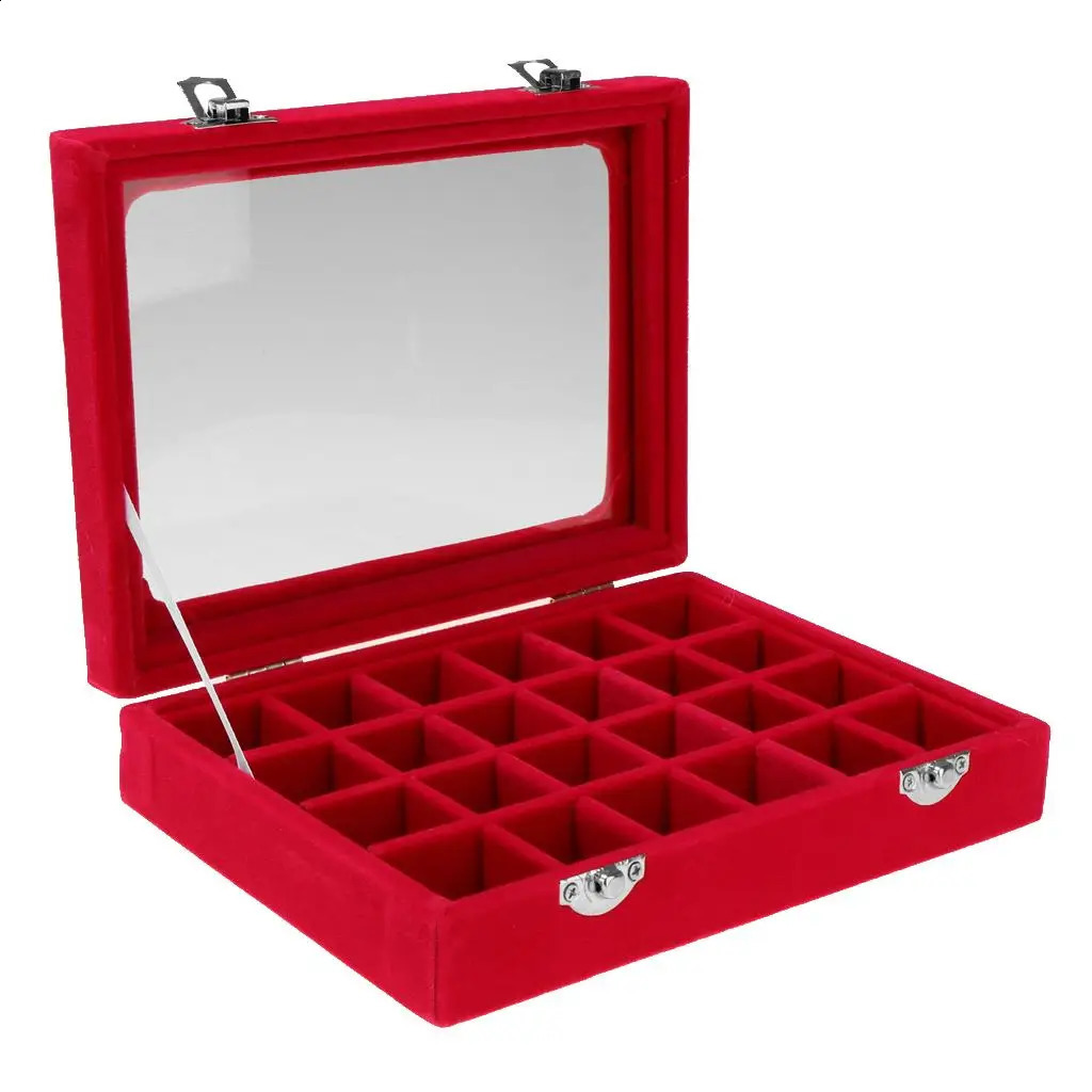 Wooden Velvet Jewelry Necklace Ring Storage Box Case Organizer Gift Jewelry box 24 Sections Large Capacity Jewelry Showcase Case 250424