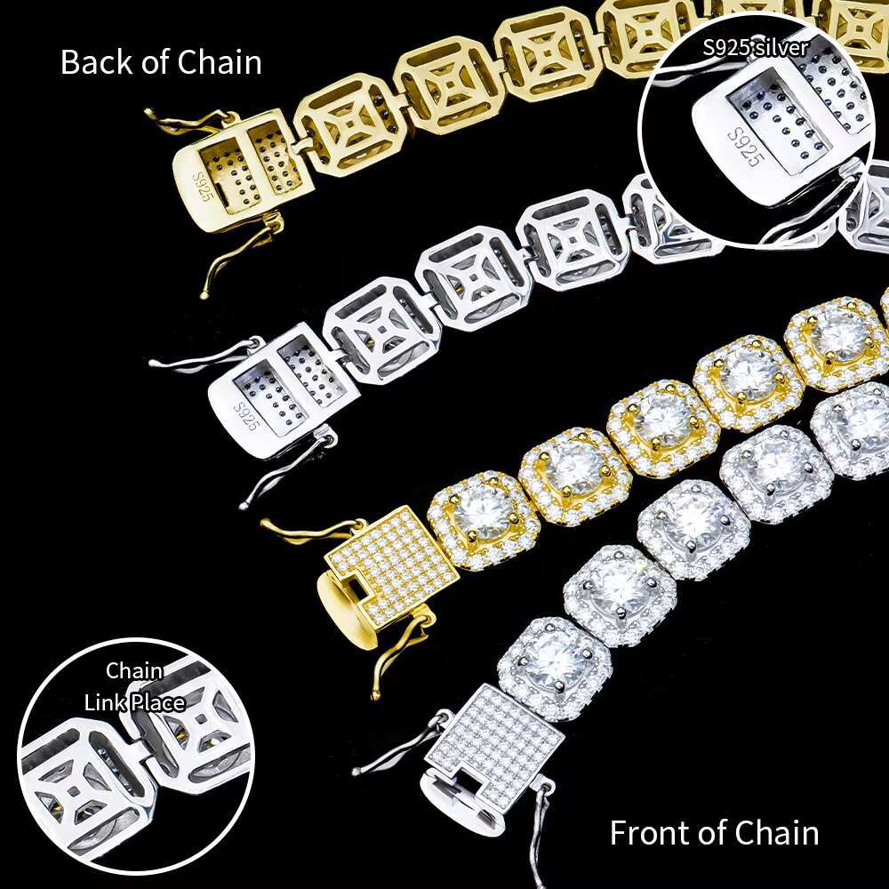 Manufacturer 11mm Square Necklace Cuban Tennis Chains 925 Sterling Silver Moissanite HIPHOP Fashion Jewelry for Youngster