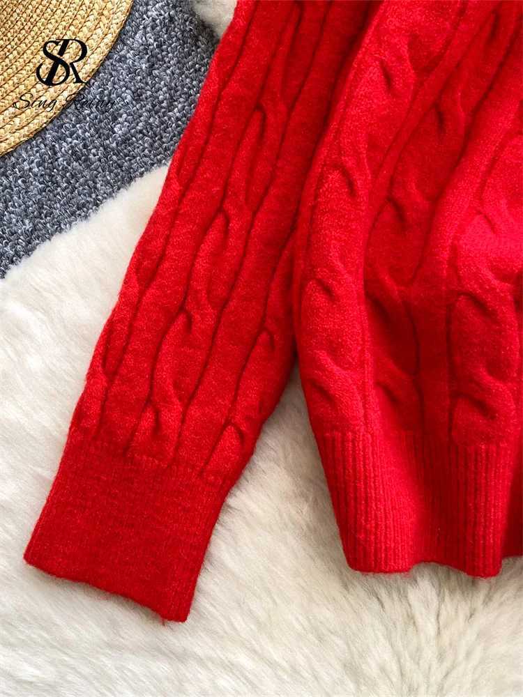 SINGREINY Female Autumn Christmas Sweater Soft O Neck Long Sleeve Buttons Simple Tops Twist Drill 2025 Warm Knitting CardiganT251125