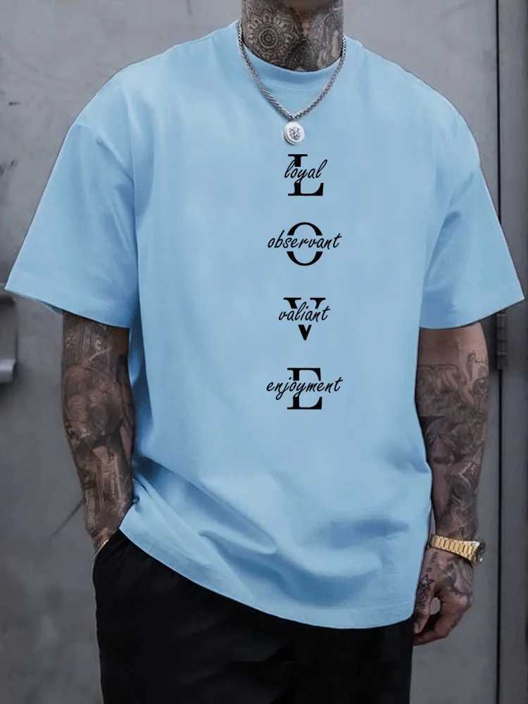 New Summer Daily Casual Mens T-shirt City Street Mens Fashion Short Sleeve Top 3D Love Letter Printing Mens T-shirt W250425