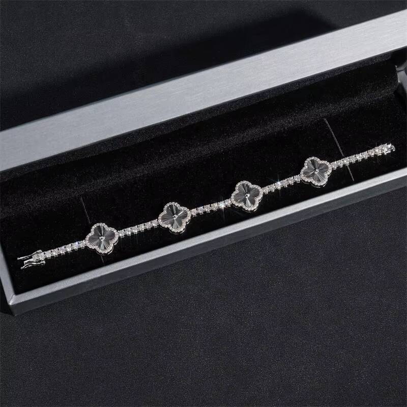 Stylish New Arrival 2024 3MM Clover Tennis Chain Necklace With Moissanite Diamond