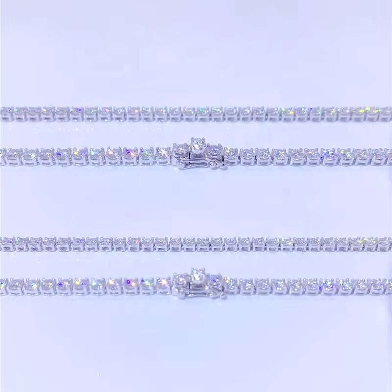 3mm Width Moissanite Diamond Chain Sterling Silver Iced Out Moissanite Hip Hop Necklace Tennis Chain