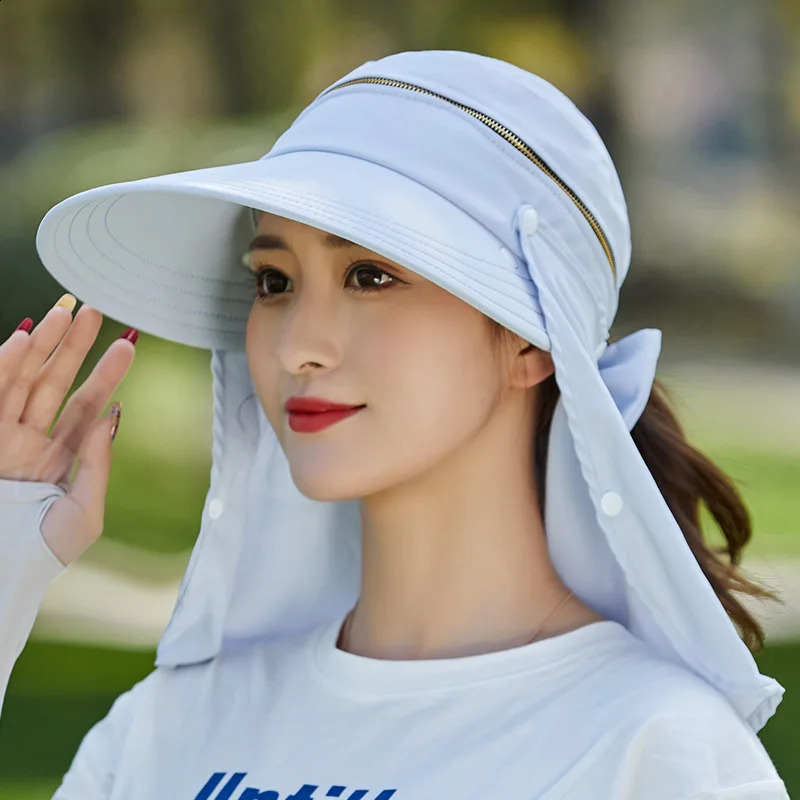 Women Outdoor Riding Anti-UV Sun Hat Foldable Big Brim Hats Neck Face Protection Detachable Mask Sunscreen Breathable Beach Caps 250424