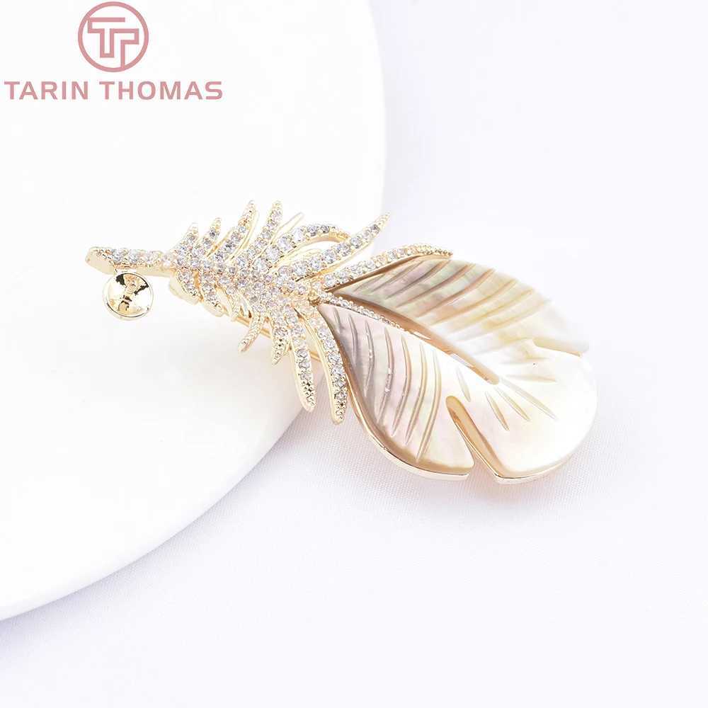 10315 1Piece 24K Gold Color Brass and Natural Seashell Feather Shaped Brooch High Quality DIY Jewelry Making Accessories J251125