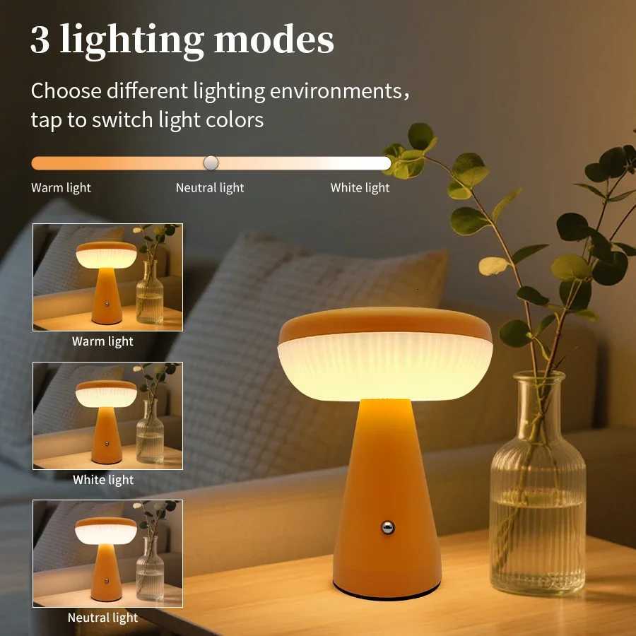 Retro Mushroom LED Table Lamp 3colors Touch Dimmer Rechargeable Bedside Light Bar Restaurant Bedroom Room Decoration LightingM251125