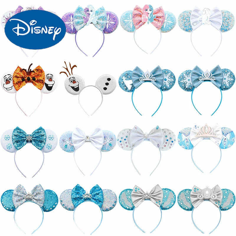 Disney Frozen Ear Strap Girl Olaf Bow Glitter Female Hair Elsa Princess Anna Headwear Childrens Crown Hair Accessories Gift X250425