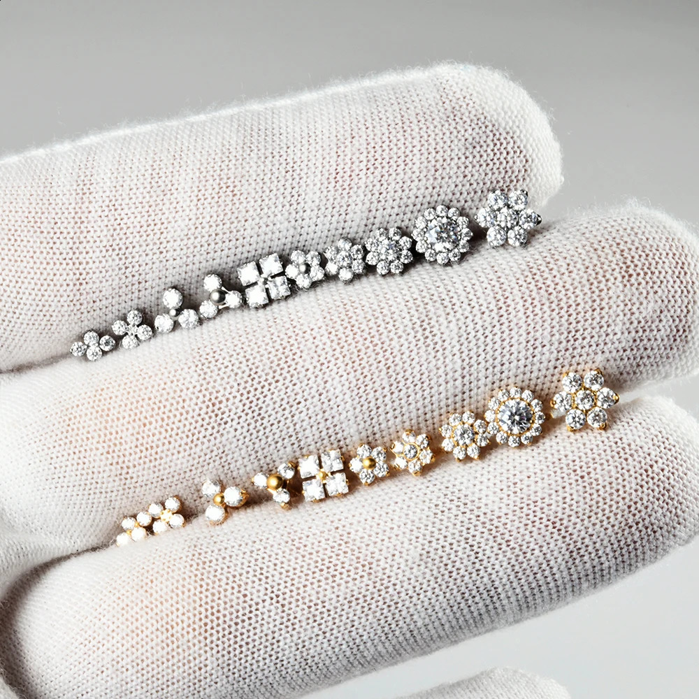 1PC G23 Solid Zircon Flower Rook Helix Stud Tragus Cartilage Earring Lobe Labret Piercing Jewelry 16G 250424