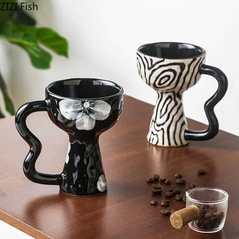 Vintage High Cup Ceramic Mug Office Afternoon Tea Coffee Cup Restaurant Ice Cream Dessert Cup European Household Cup Gifts Y251125