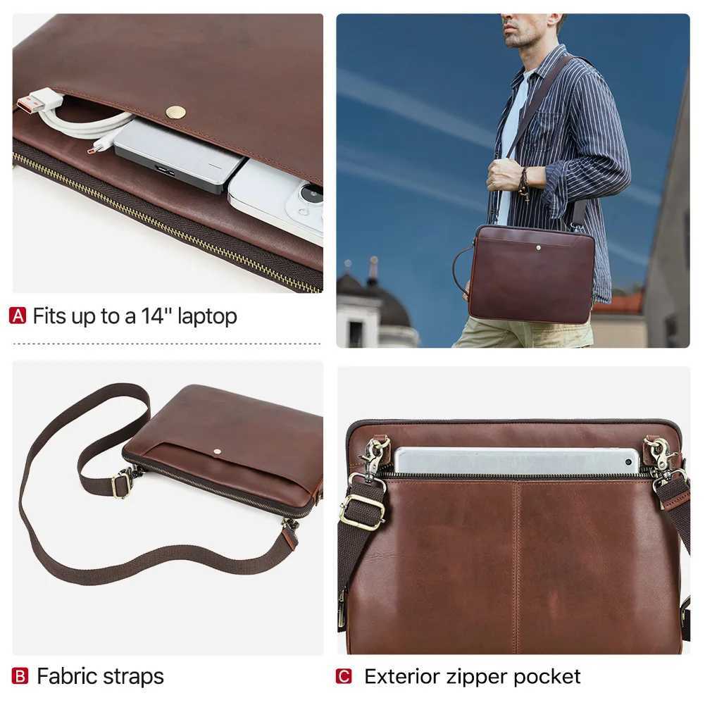 Mens Genuine Leather Laptop Bag For MacBook Pro Air 14 13 Handbag Crossbody Briefcase Bussiness Handbag With Shoulder StrapT251125