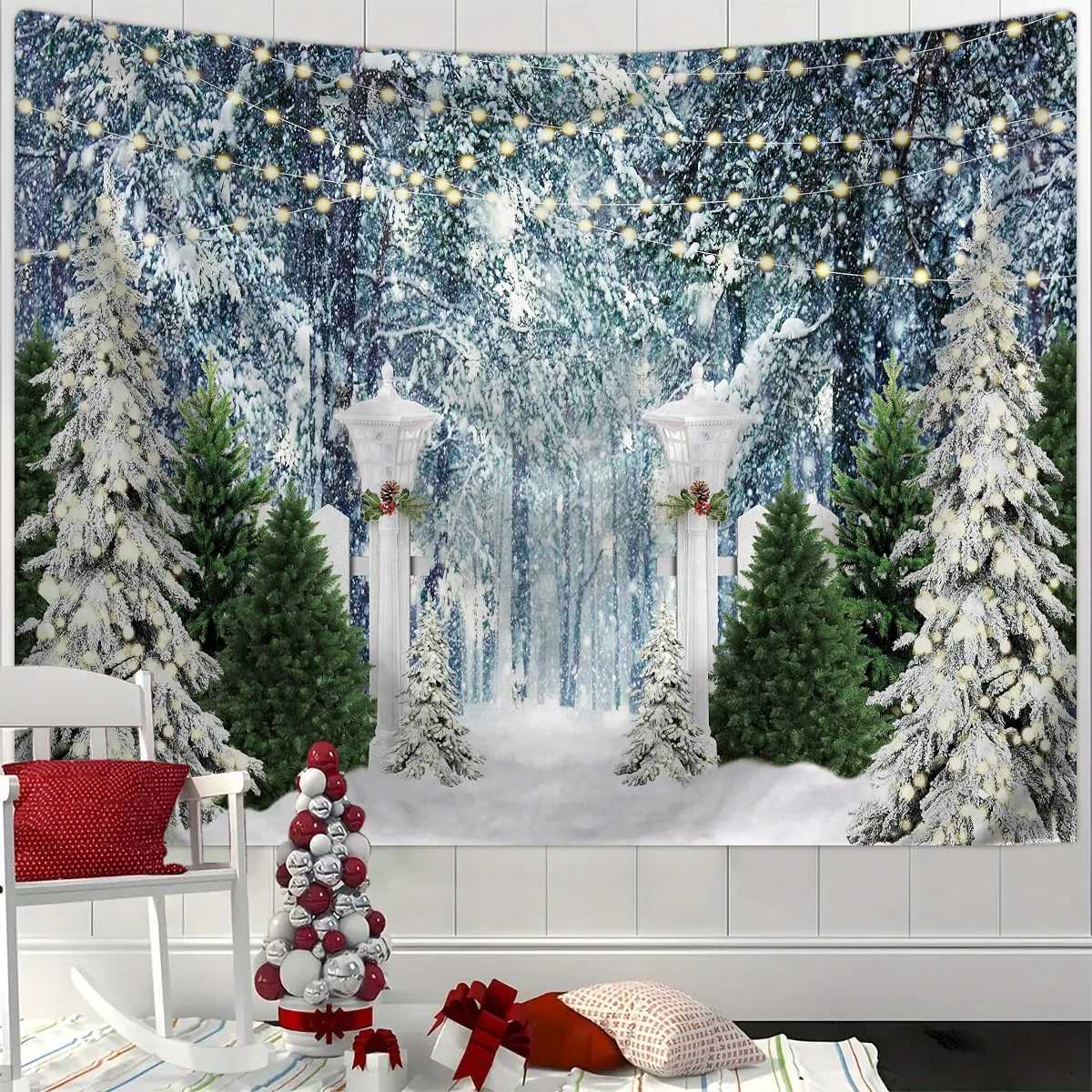 1pc Christmas tapestry Christmas tree fireplace snow background cloth Christmas party photography background wall clothM251125