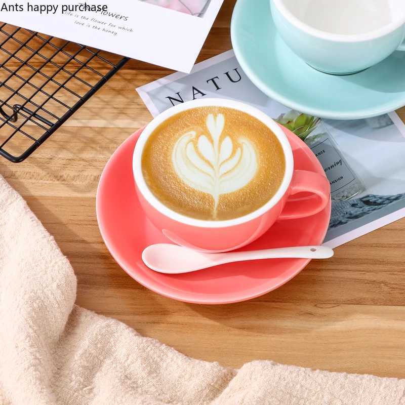 250ml Coffee Cup and Saucer Solid Color Ceramic Mug Milk Tea Cups Afternoon Tea Cup Milk Mugs Water Cups Tea Mug Coffee Mugs Y251125