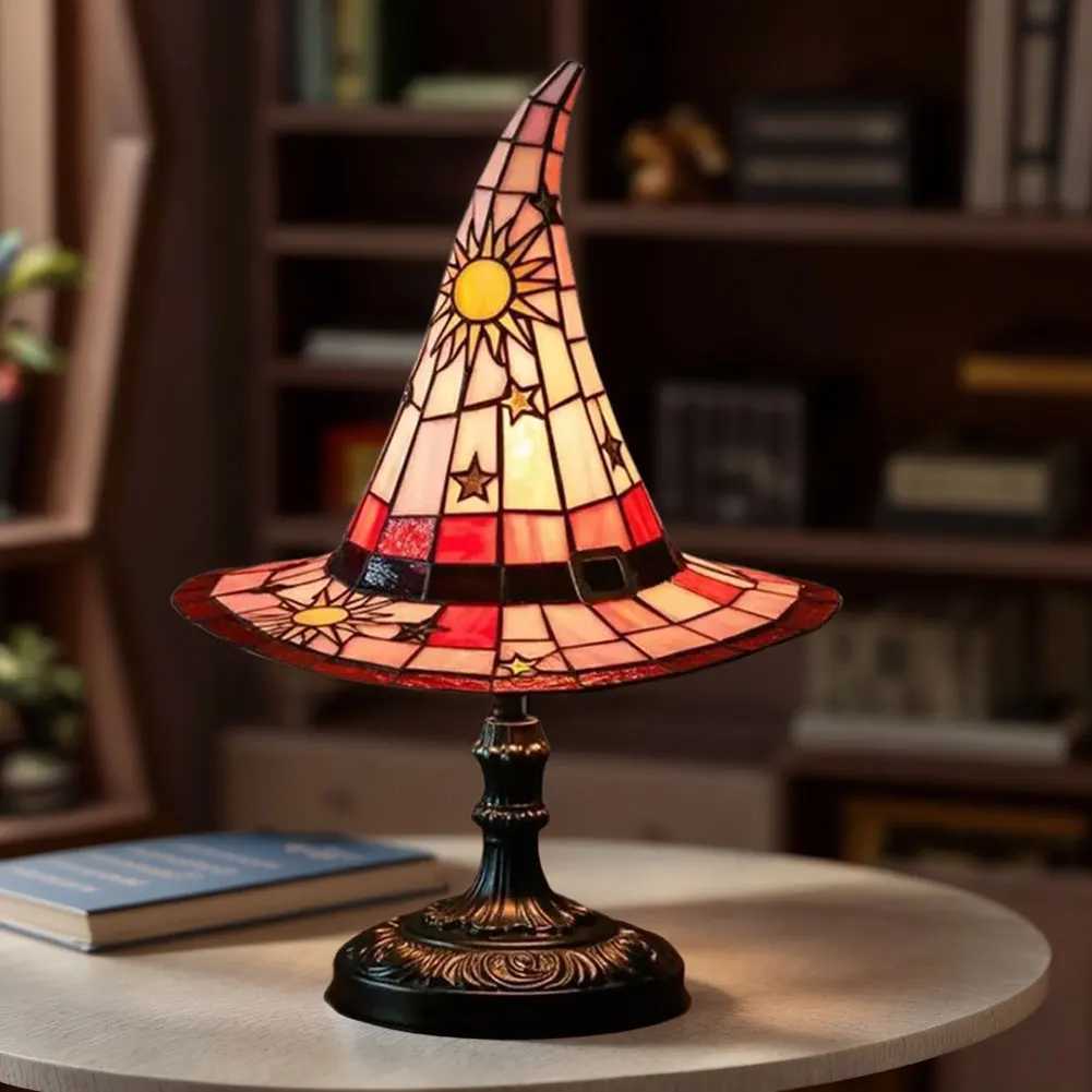 Stained Glass Witch Hat Lamp LED Creative Table Lamp USB Powered Bedside Night Light for Living Room Home Bar Bedroom DecorationM251125