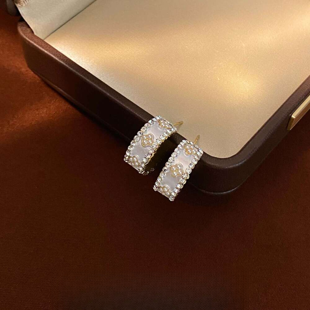 C-Shaped Pearl Earrings - Gold Plated Geometric Hoops with Zirconia Accents | Korean Fashion Minimalist Ear Jewelry for Women ddmythur