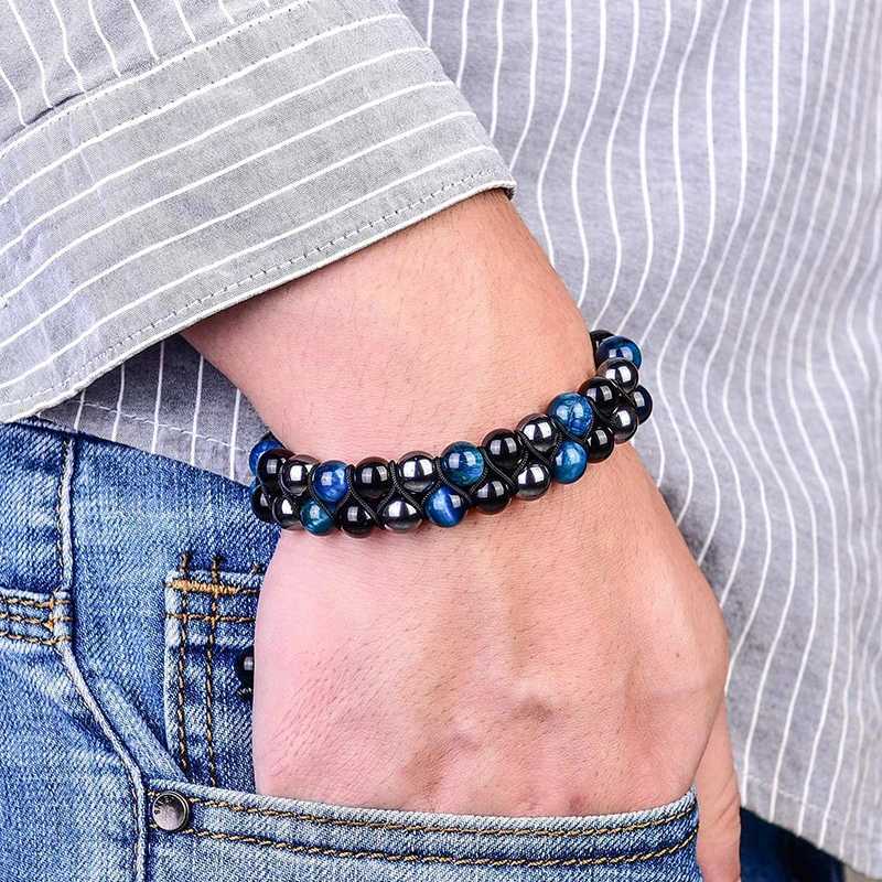 Triple Protection Bracelet 8mm Beads Bracelet Tigers Eye Black Obsidian Hematite Bracelet for Men Women Healing Crystal Bangle J251125
