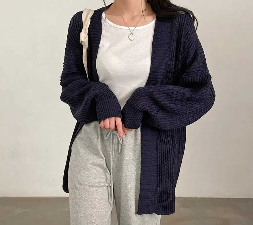 Slouchy Cardigan Knitted Drop Shoulder Long Sleeve Ribbed Open Front Sweater Jacket Women Teen-girl Fall Winter Basic OutfitT251125