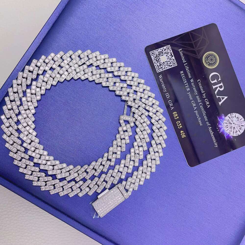 Pass Diamond Tester 8mm 10mm Hiphop Chain Bling Iced Out Silver Moissanite Cuban Link Chain