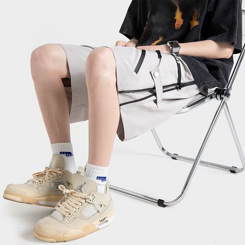 Mid high waist five quarter youthful and new casual sports pants, trendy summer fashion brand, loose fit men's clothing