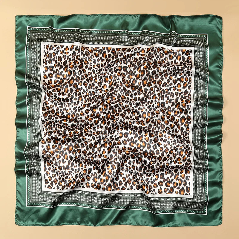 2025 Fashion Leopard Print Hijab 90cm Silk Scarf Scarves Women Shawl Wrap Muffler 250424