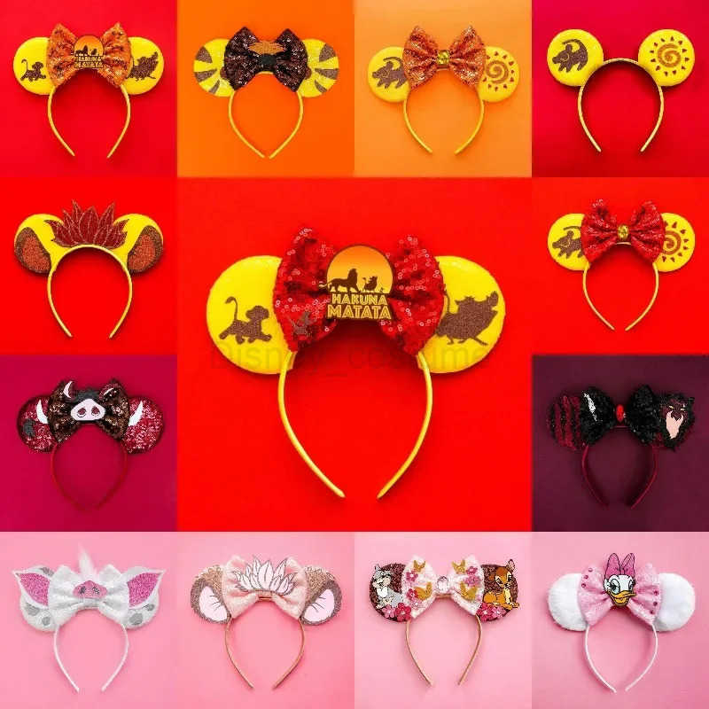 Disney Lion King Ears Hairdo Female Shining Bow Headband Children Simba Headband Girls Pumbaa Hair Band Baby Disney Ding Meng Headband X250425