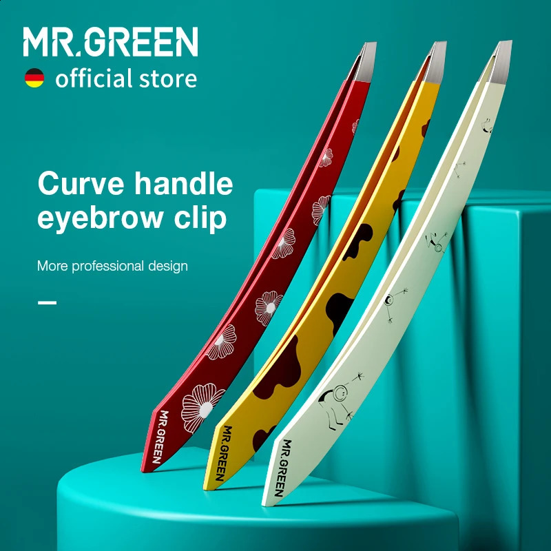 MR.GREEN Curve Handle Eyebrows Tweezers Professional Fine Hairs Puller Makeup Tools Stainless Steel Beauty Clips Removal 250422