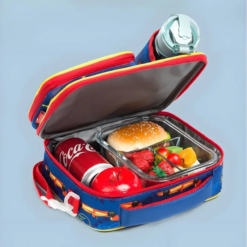 Insulated childrens lunch bag and mothers handbag crossover box with adjustable belt cartoon n dinosaur shark etc 250414z